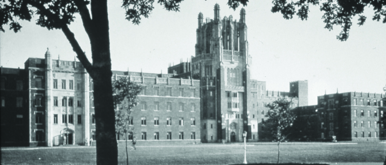 Black and white photo of Boyd Tower from archive